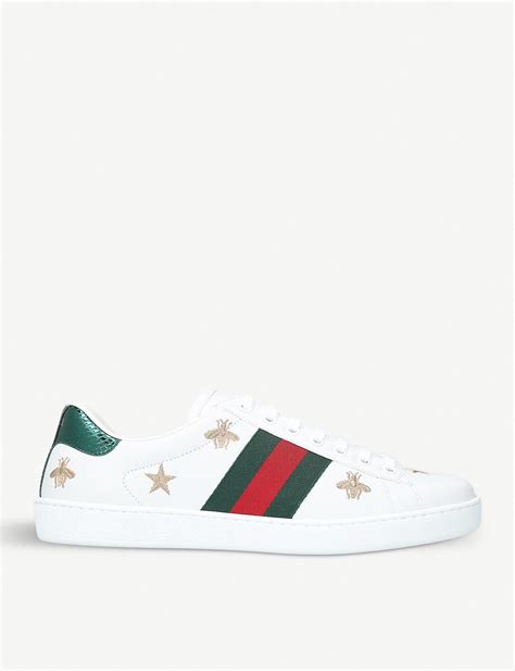 gucci new ace bee-embroidered leather low-top trainers|Gucci new ace bee sneakers.